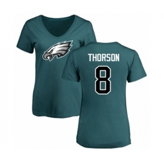 Women's Philadelphia Eagles #8 Clayton Thorson Green Name & Number Logo Slim Fit T-Shirt