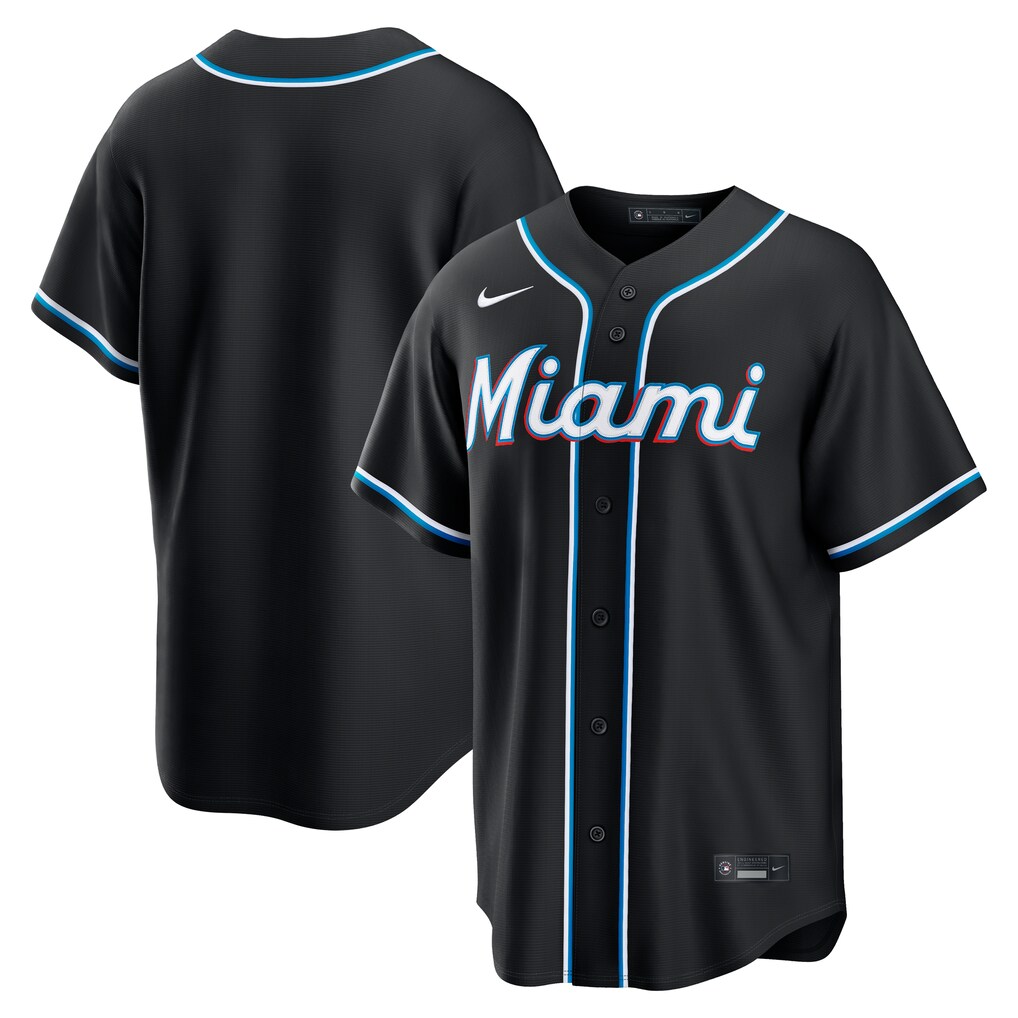 Men's Miami Marlins Nike Fashion Replica Black Out Jersey