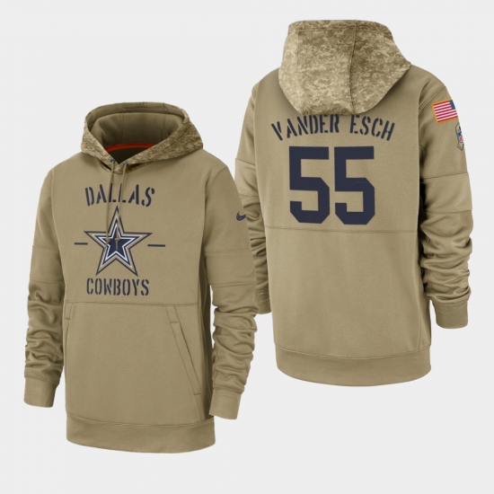 Men's Dallas Cowboys #55 Leighton Vander Esch 2019 Salute to Service Sideline Therma Pullover Hoodie - Tan