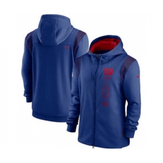 Men's New York Giants 2021 Royal Sideline Team Performance Full-Zip Hoodie