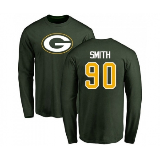 Football Green Bay Packers #90 Za'Darius Smith Green Name & Number Logo Long Sleeve T-Shirt