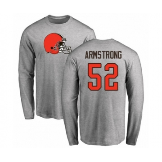 Football Cleveland Browns #52 Ray-Ray Armstrong Ash Name & Number Logo Long Sleeve T-Shirt
