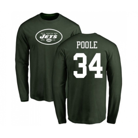 Football New York Jets #34 Brian Poole Green Name & Number Logo Long Sleeve T-Shirt