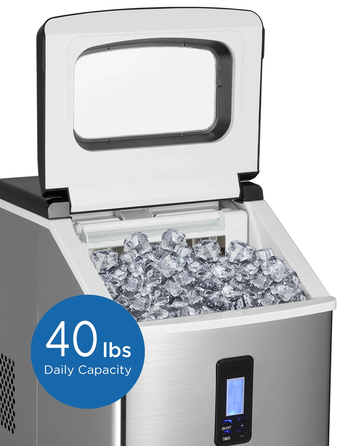 TABU 40Lbs/24H Countertop Ice Maker Machine,Self Cleaning Nugget Ice Maker,Stainless Steel,Black - Curated Treasures Market