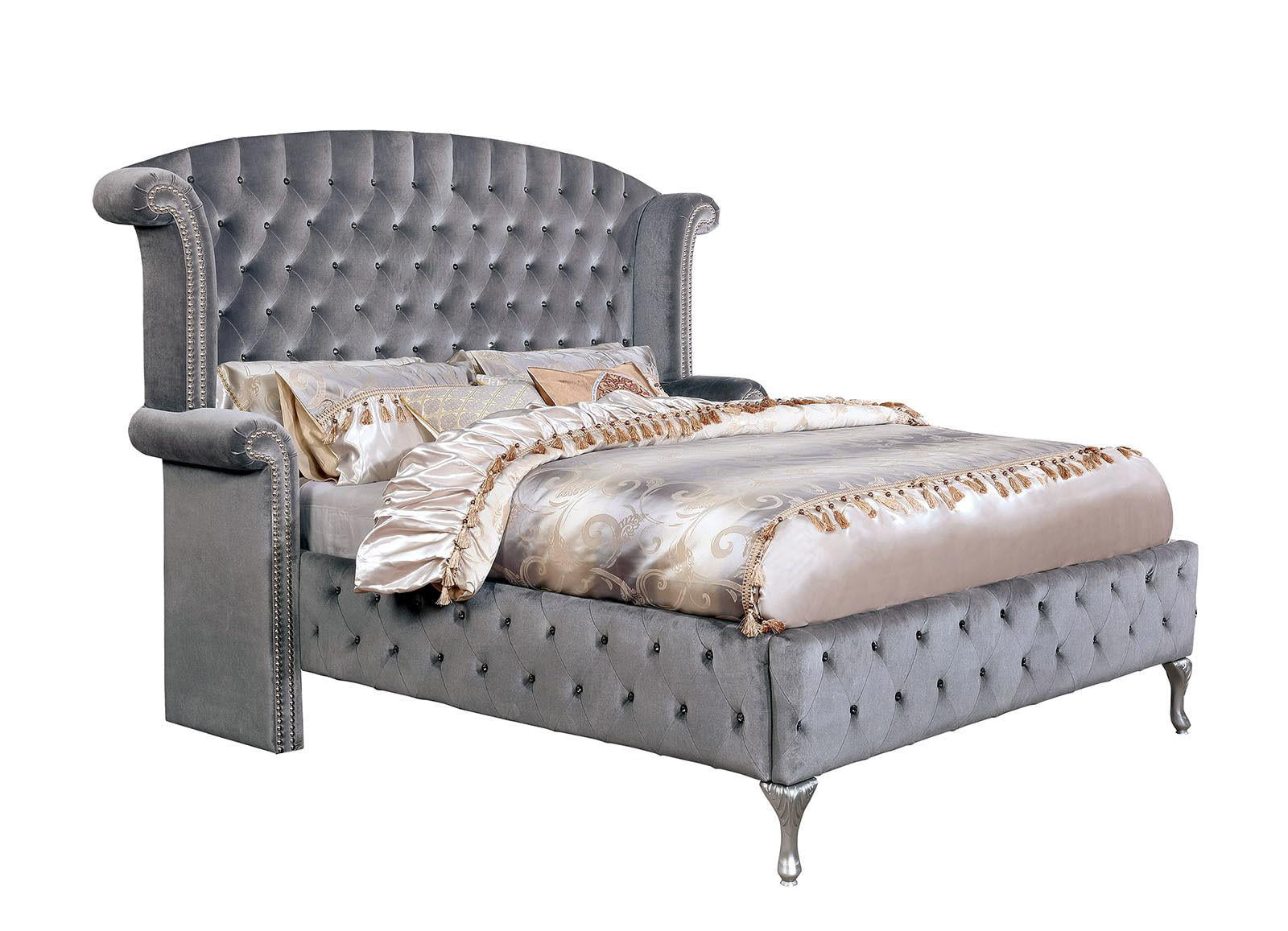 Glam Gray Solid Wood King Bedroom Set 5pcs FOA CM7150 Alzir