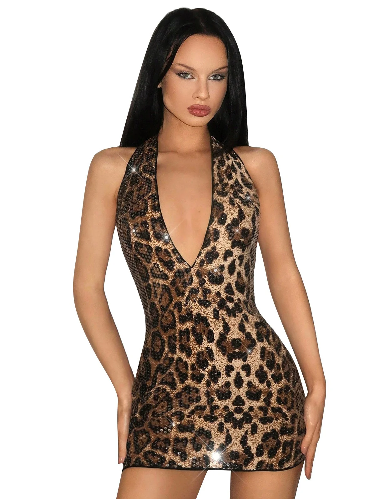 'Wild Spark' Sexy Leopard Sequin Halter Dress