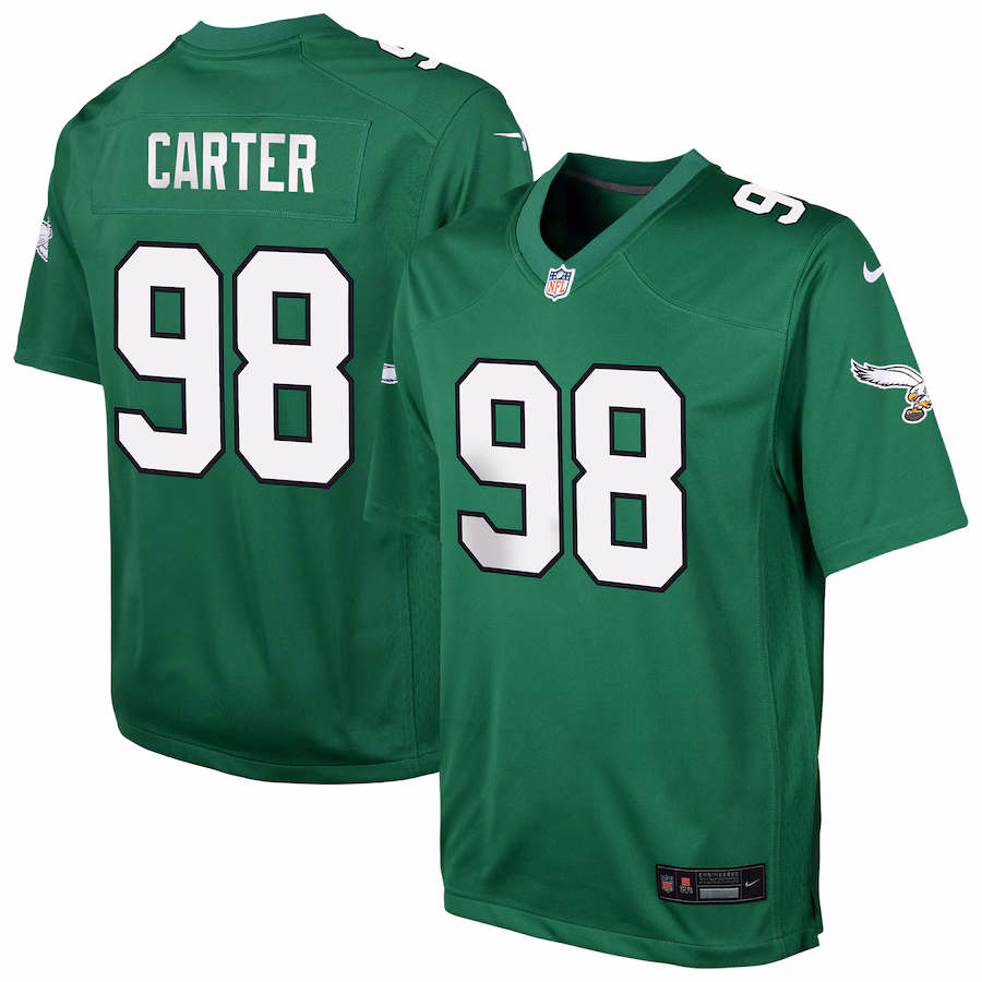 Youth Philadelphia Eagles Jalen Carter Nike Kelly Green Game Jersey