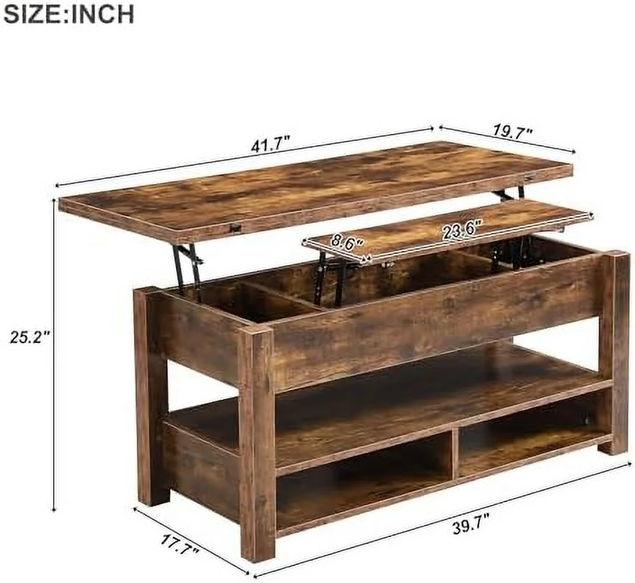 YPDCHB Lift Top Coffee Table with Open Shelves Modern Multi-Functional Coffee Table for Living Room 3 in 1 Lift-Top Coffee Table - Curated Treasures Market