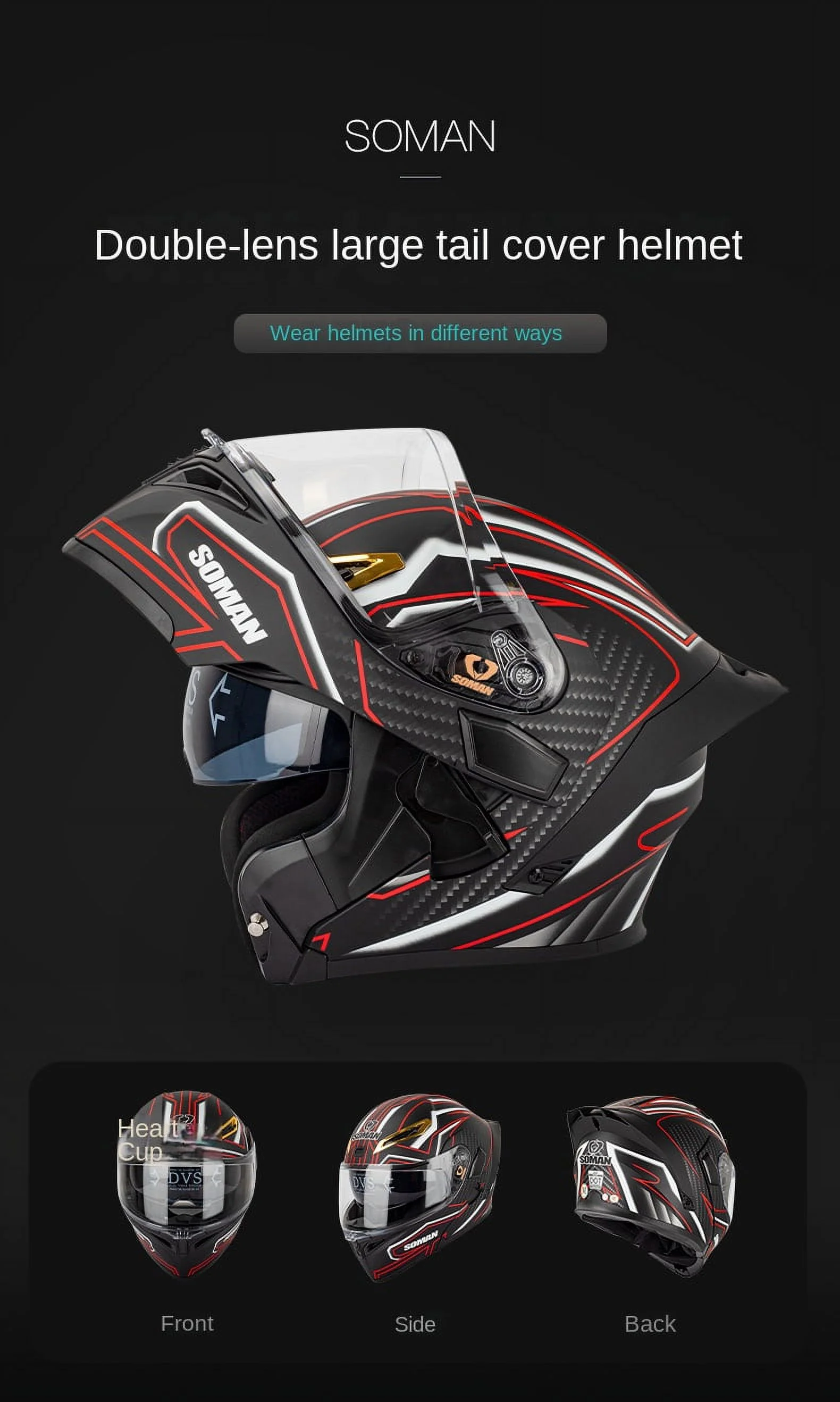 System Helmet Motorcycle Helmet Flip-Up Helmet Full Face Helmet Men Women Full Helmet Sun Visor Black Helmet DOT/ECE Approved Breathable Sun Protection Matte Black - Curated Treasures Market