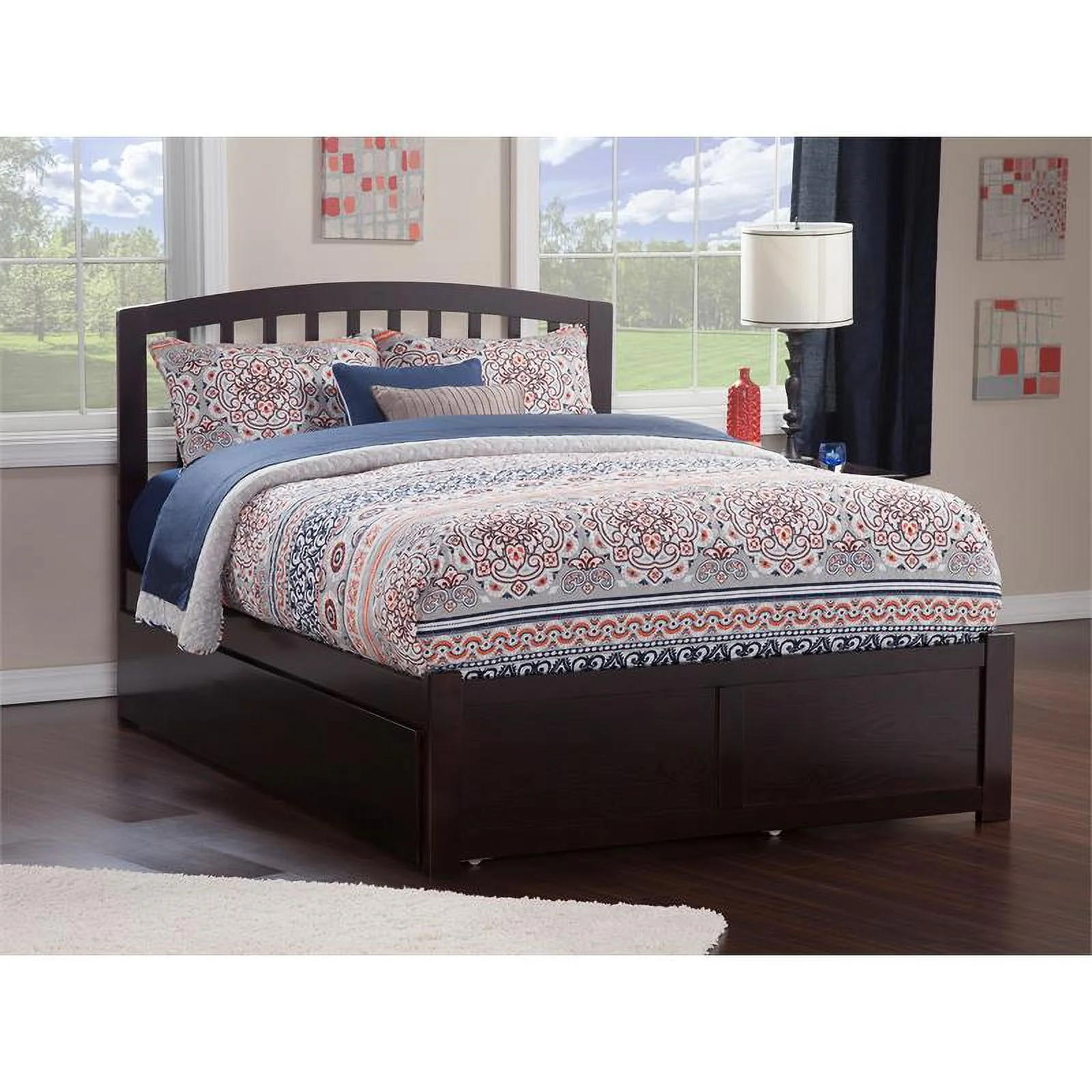 Pemberly Row Wood Queen Bed with Footboard/Trundle in Espresso