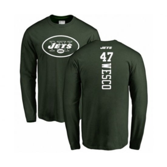 Football New York Jets #47 Trevon Wesco Green Backer Long Sleeve T-Shirt