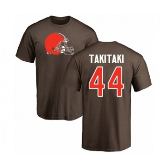 Football Cleveland Browns #44 Sione Takitaki Brown Name & Number Logo T-Shirt