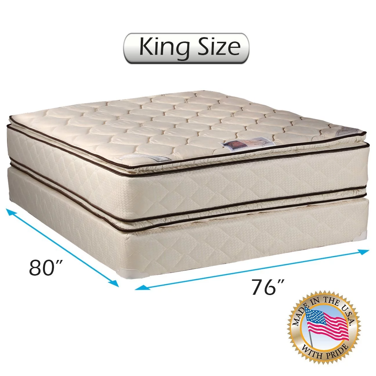DS USA Coil Comfort Pillow Top King Mattress and Box Spring Set 2-Sided Sleep System with Enhanced Cushion Support, Fully Assembled, Orthopedic Type, Longlasting Comfort - Curated Treasures Market