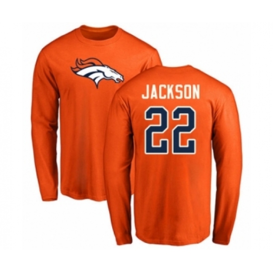 Football Denver Broncos #22 Kareem Jackson Orange Name & Number Logo Long Sleeve T-Shirt