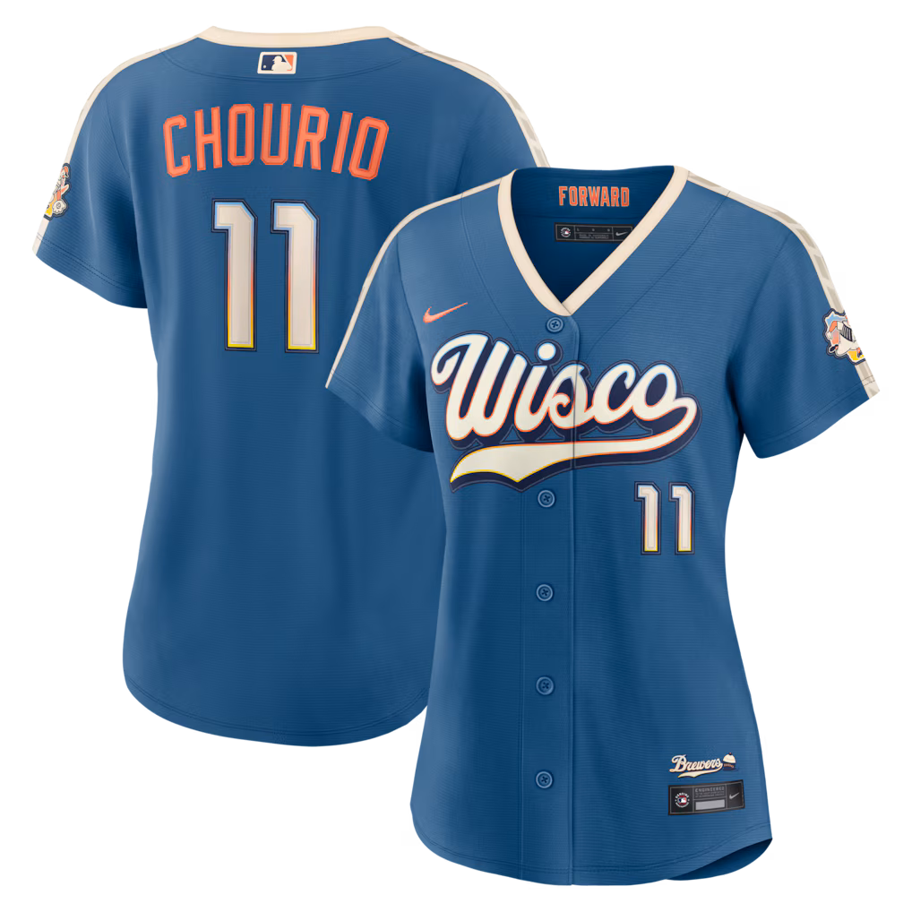Women's Milwaukee Brewers Jackson Chourio Nike Mineral Blue 2026 City Connect Stadium Jersey