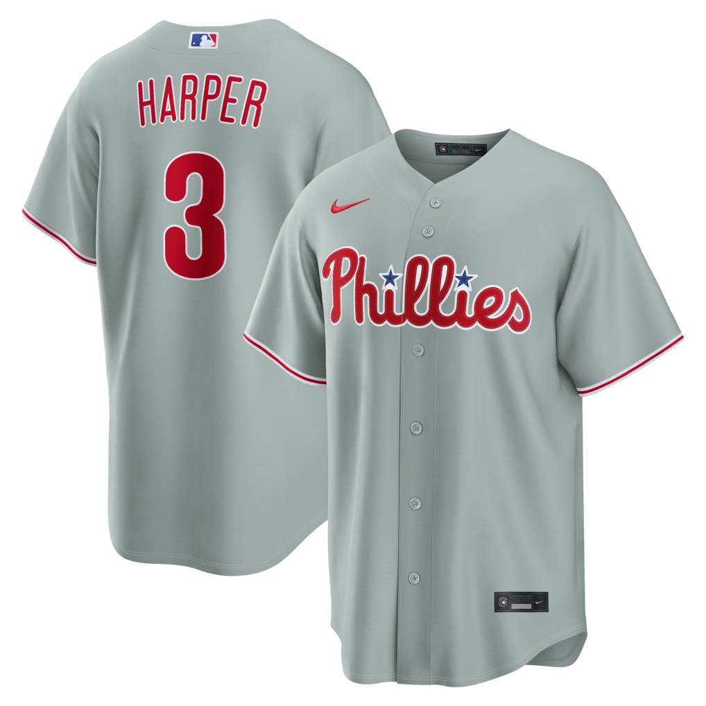 Men's Philadelphia Phillies Bryce Harper Nike Gray Road Replica Jersey