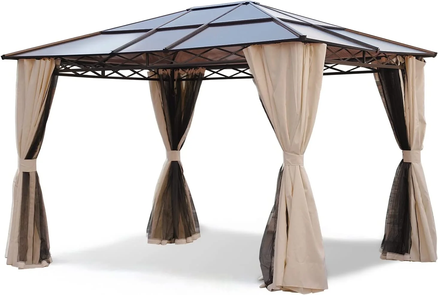 Grand Patio 10x12 Gazebo, Hardtop Gazebo, Single Roof Pergolas Metal Aluminum Frame UV 50+ Outdoor Canopy with Mosquito Netting and Curtains, Outdoor Shelter for Garden, Lawn, Backyard - Curated Treasures Market