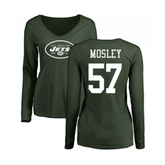 Football Women's New York Jets #57 C.J. Mosley Green Name & Number Logo Long Sleeve T-Shirt