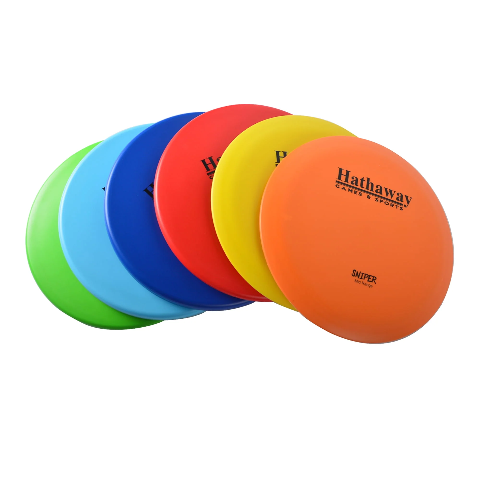 Hathaway Disc Golf Mid-Range Discs, Starter Set with 6 Discs. Three Drivers, Two Mid-Range and One Approach and Putter with Included Case 165 – 172 gram, 8.25 In.