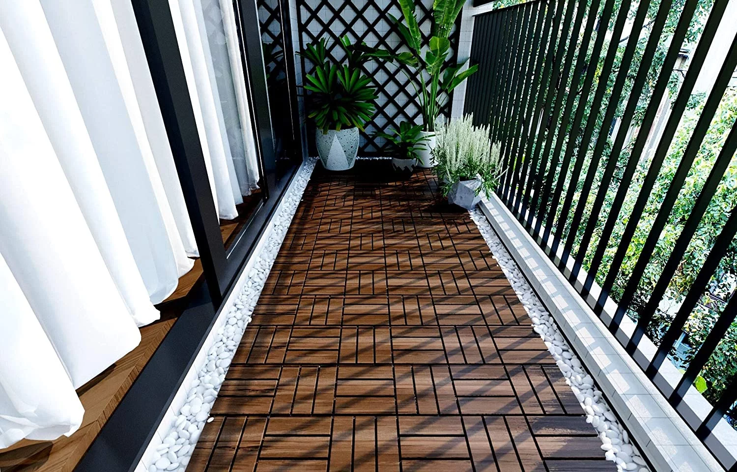 TBWYF Deck Tiles - Patio Pavers - Acacia Wood Outdoor Flooring - Interlocking Patio Tiles - 12