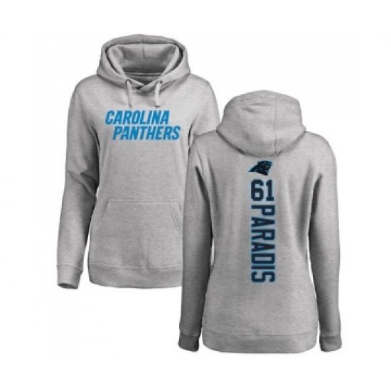 Football Women's Carolina Panthers #61 Matt Paradis Ash Backer Pullover Hoodie