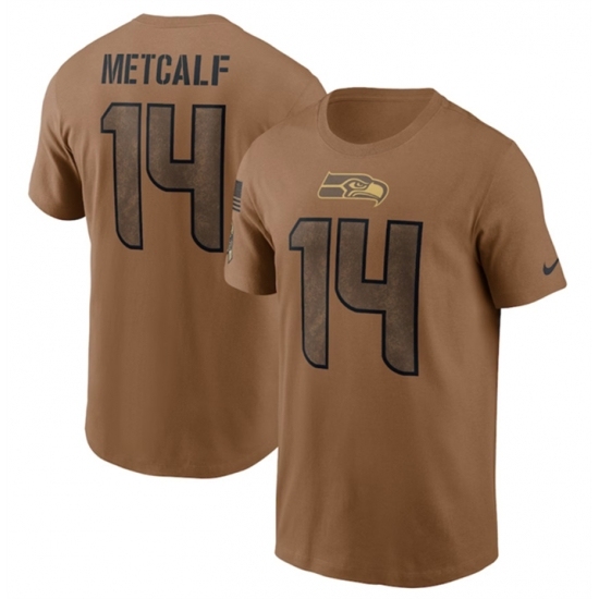 Men's Seattle Seahawks #14 DK Metcalf 2023 Brown Salute To Service T Shirt