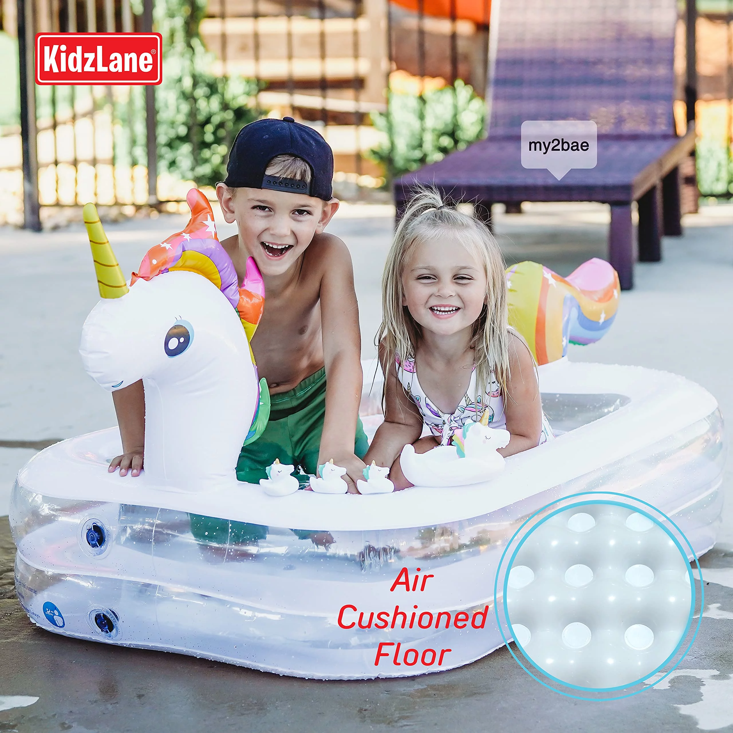 Kidzlane Inflatable Kiddie Pool, Unicorn Toddler Blow Up Swimming Pool with Unicorn Pool Toys for Backyard & Outdoor, Round 43” x 32” x 28, Small