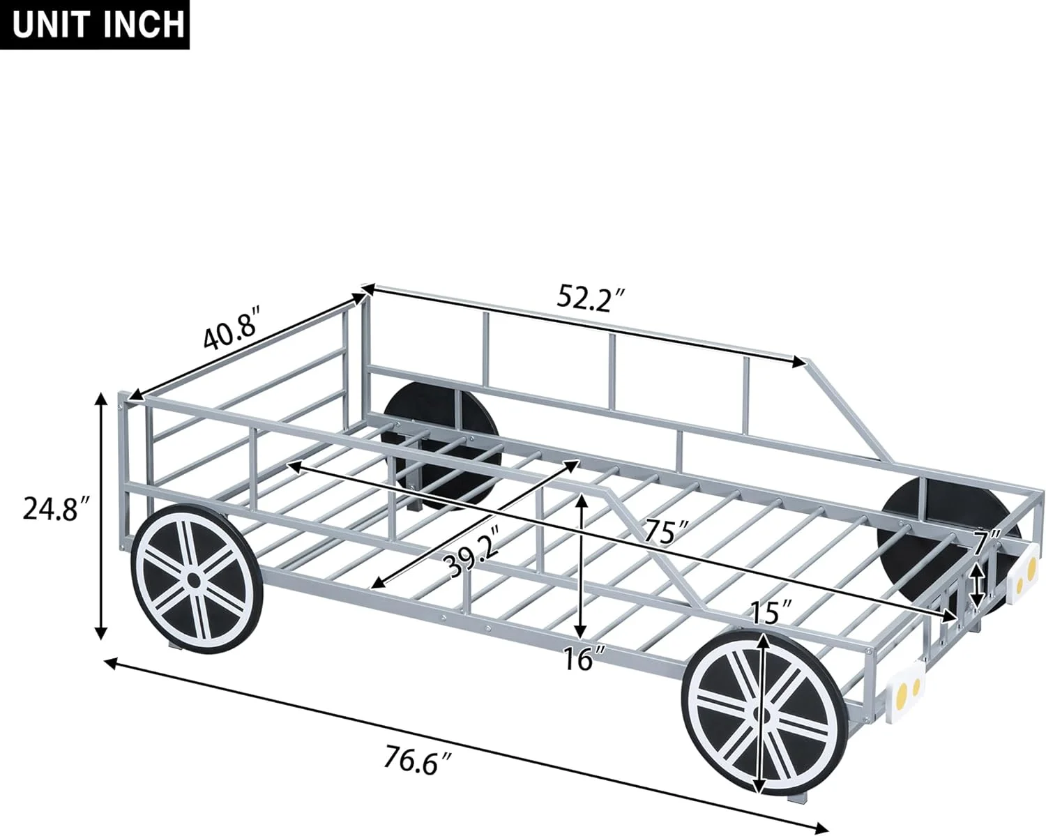 Size Car Bed Wih Rails Ad 4 Wheels. Meal Kids Low Plaform Bed Frame. Race Car Bed For Kids Boys Girls ees. Silver