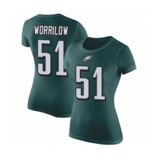 Women's Philadelphia Eagles #51 Paul Worrilow Green Rush Pride Name & Number T-Shirt