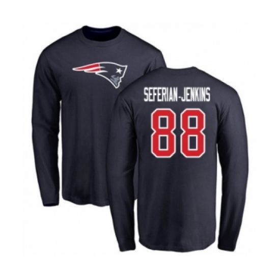 Football New England Patriots #88 Austin Seferian-Jenkins Navy Blue Name & Number Logo Long Sleeve T-Shirt