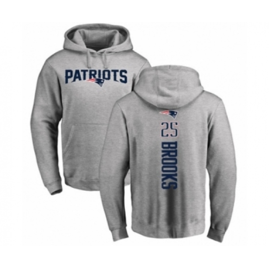 Football New England Patriots #25 Terrence Brooks Ash Backer Pullover Hoodie