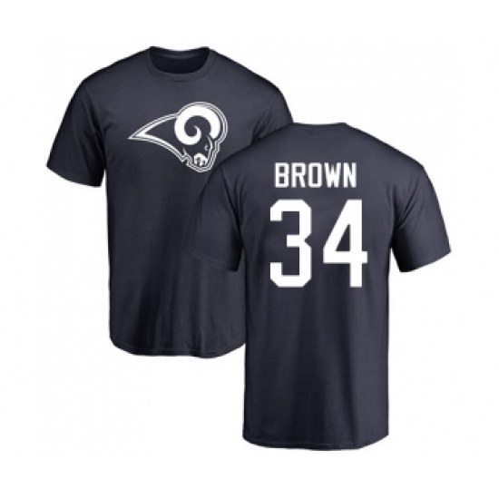 Football Los Angeles Rams #34 Malcolm Brown Navy Blue Name & Number Logo T-Shirt