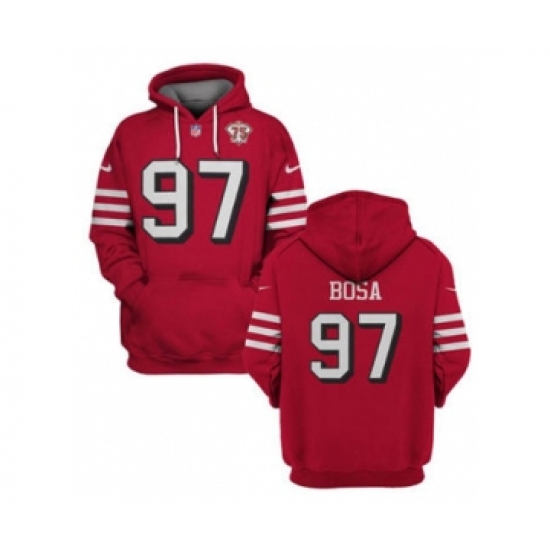 Men's San Francisco 49ers #97 Nick Bosa 2021 Red 75th Anniversary Pullover Football Hoodie