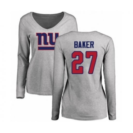 Football New York Giants #27 Deandre Baker Red Name & Number Logo Long Sleeve T-Shirt