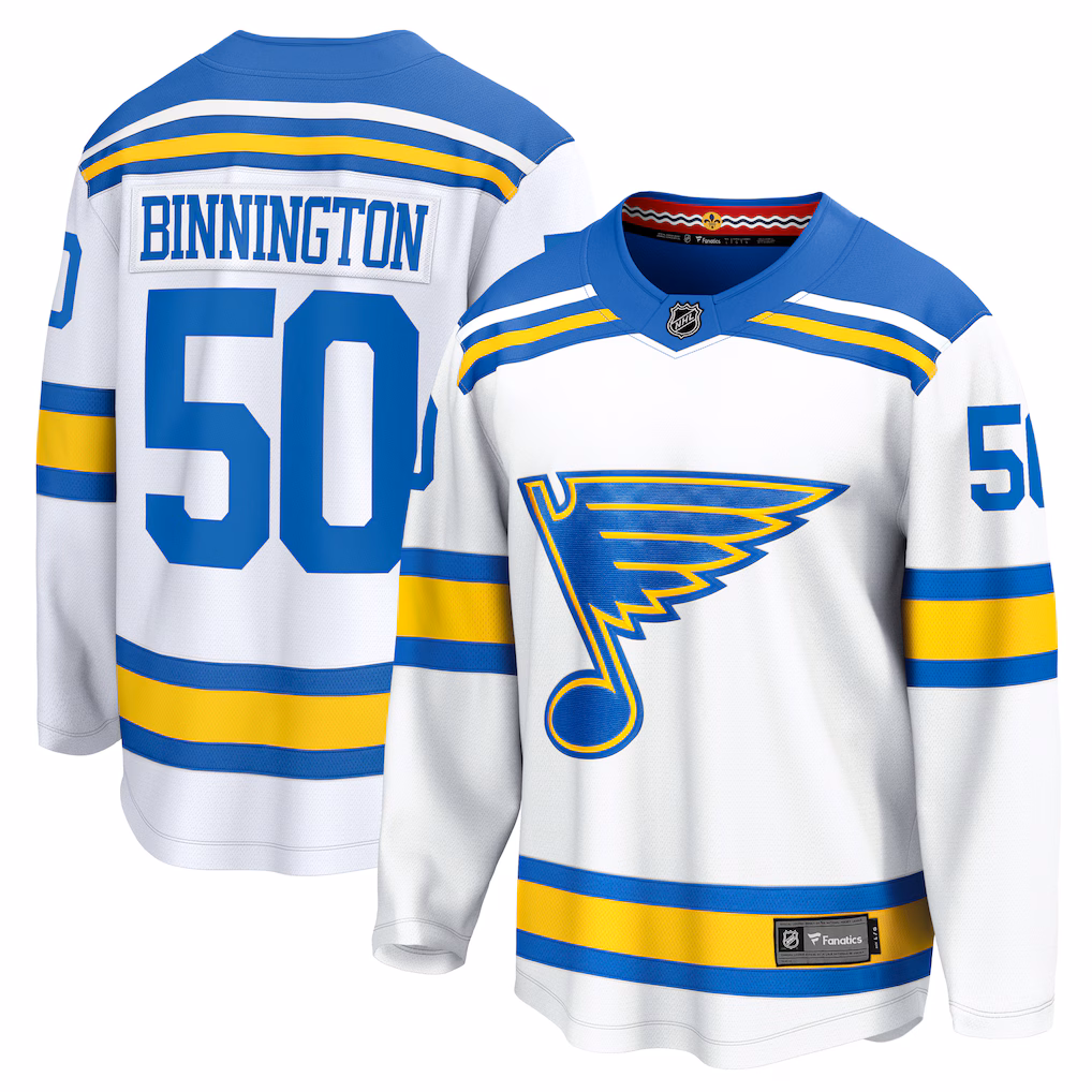 Men's St. Louis Blues Jordan Binnington Fanatics White Away Breakaway Player Jersey