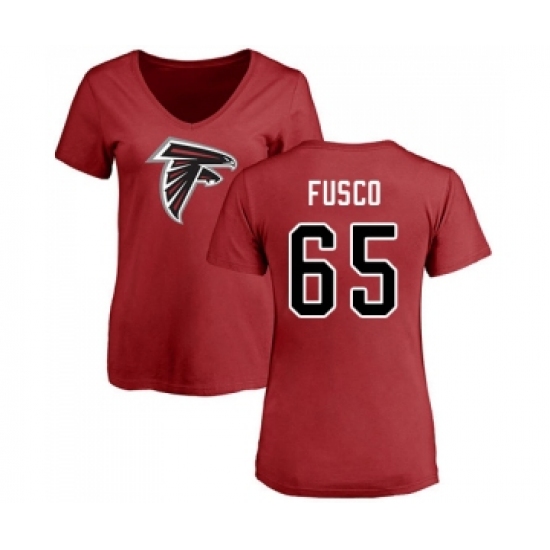 Football Women's Atlanta Falcons #65 Brandon Fusco Red Name & Number Logo T-Shirt