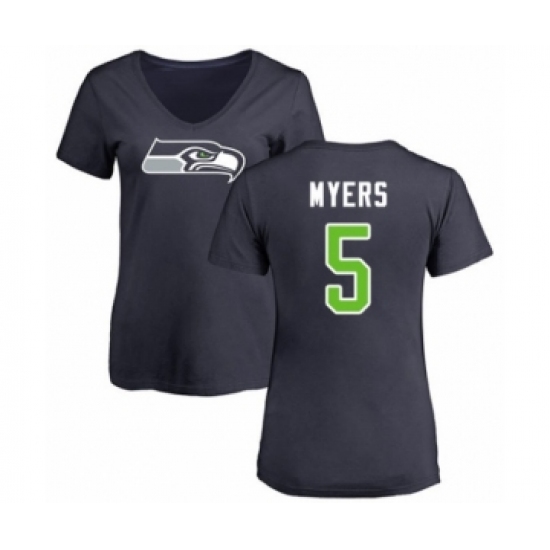 Football Women's Seattle Seahawks #5 Jason Myers Navy Blue Name & Number Logo T-Shirt