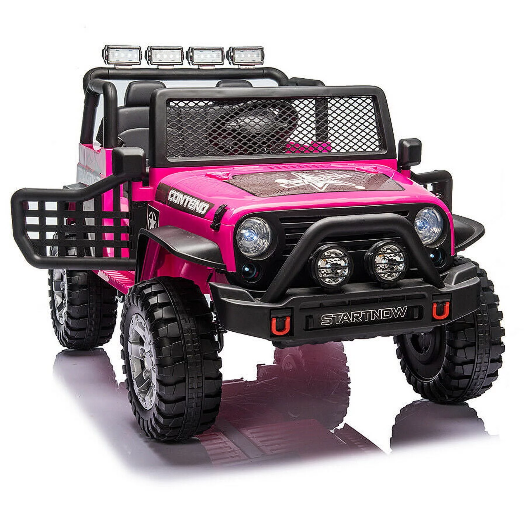 PWFE 12 Volt Kids Electric Car Kids Ride On Car with Remote Control, 2 Seats Kids Jeep with LED Lights, Wheels Suspension, Music, Horn, 110lbs Load(Pink)