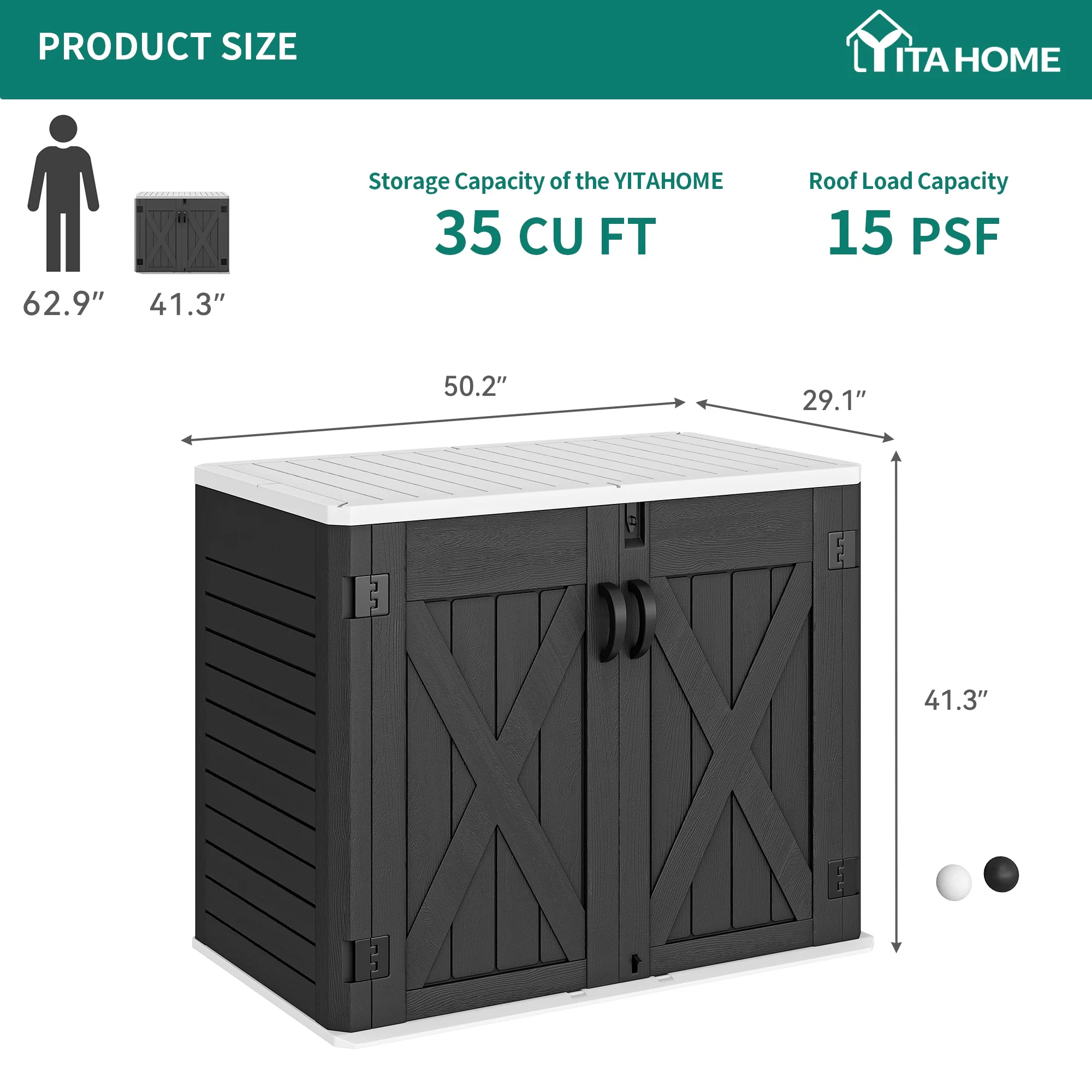 Dextrus Outdoor Horizontal Storage Shed with X-Shaped Lockable Door, 35 Cu Ft Weather Resistant Resin Tool Shed - Curated Treasures Market
