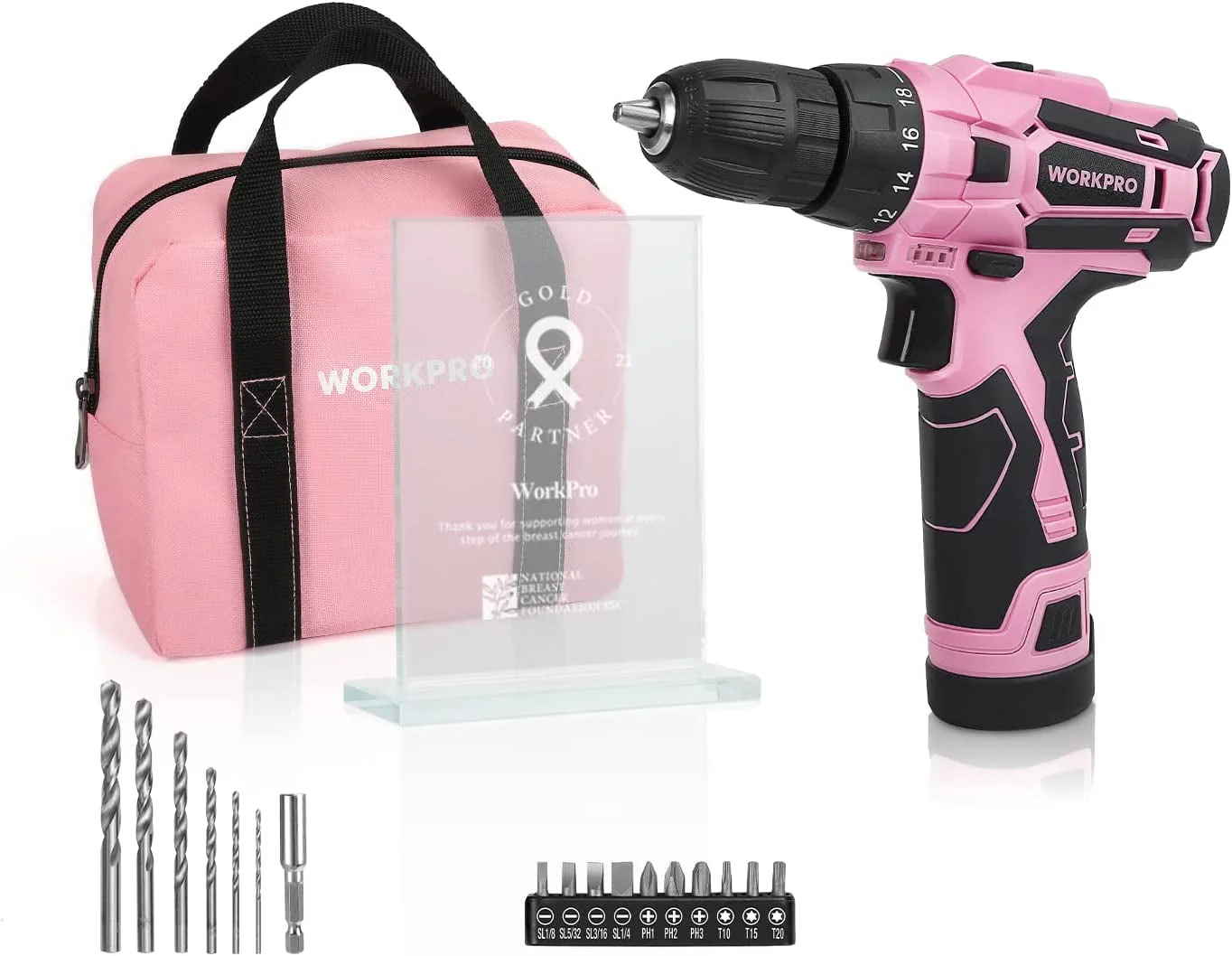 WORKPRO Cordless Drill Driver Kit, 12V Electric Screwdriver Driver Tool Kit for Women, 3/8 Keyless Chuck, Charger and Storage Bag Included