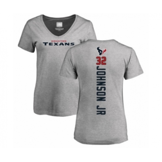 Football Women's Houston Texans #32 Lonnie Johnson Ash Backer T-Shirt
