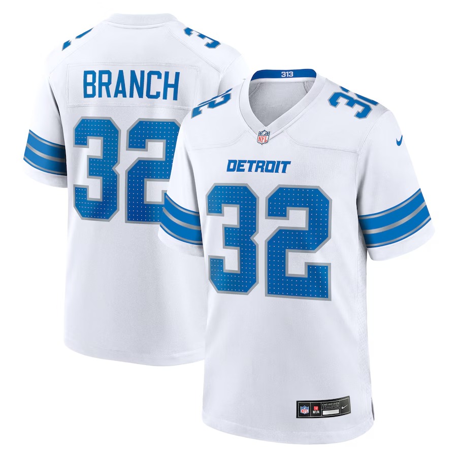 Men's Detroit Lions Brian Branch Nike  White White Game Jersey