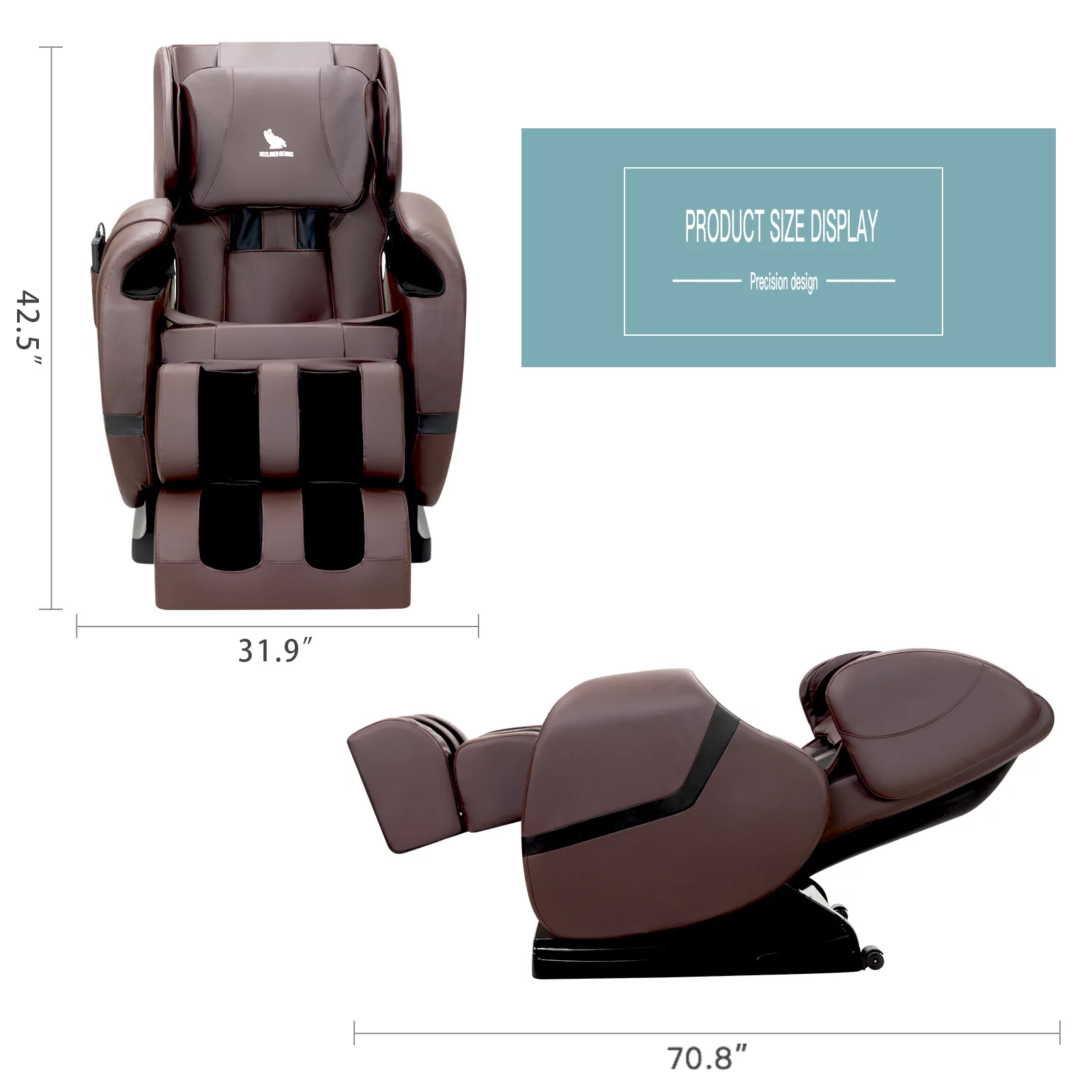 Uenjoy Full Body Zero Gravity Massage Chair Shiatsu Recliner Built-In Heat and Air Massage System Foot Rest - Brown - Curated Treasures Market