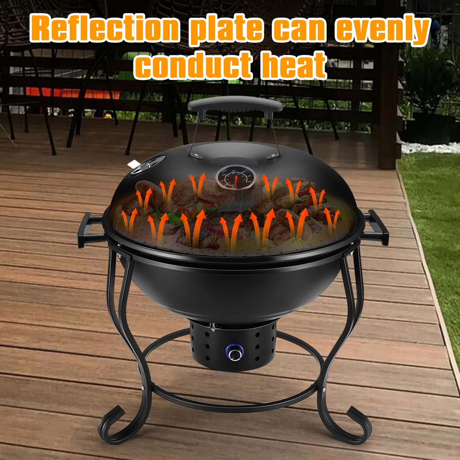 TOKTOO 17 inches Portable Charcoal Grill with Adjustable Fan, 2 in 1 Grill, Versatile Fire Pit for Camping & Outdoor Cooking