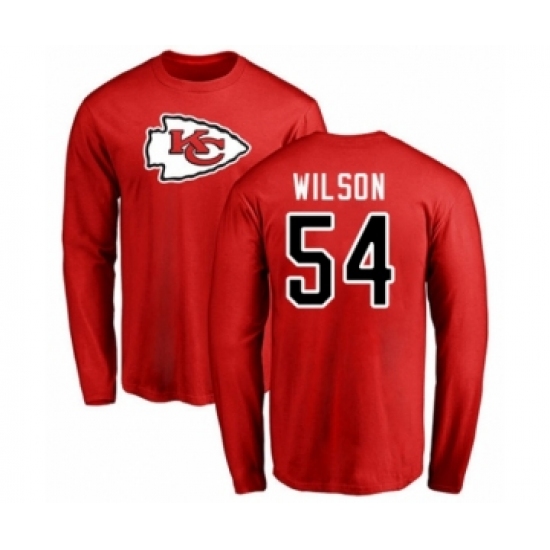 Football Kansas City Chiefs #54 Damien Wilson Red Name & Number Logo Long Sleeve T-Shirt