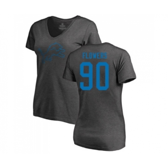Football Women's Detroit Lions #90 Trey Flowers Ash One Color T-Shirt
