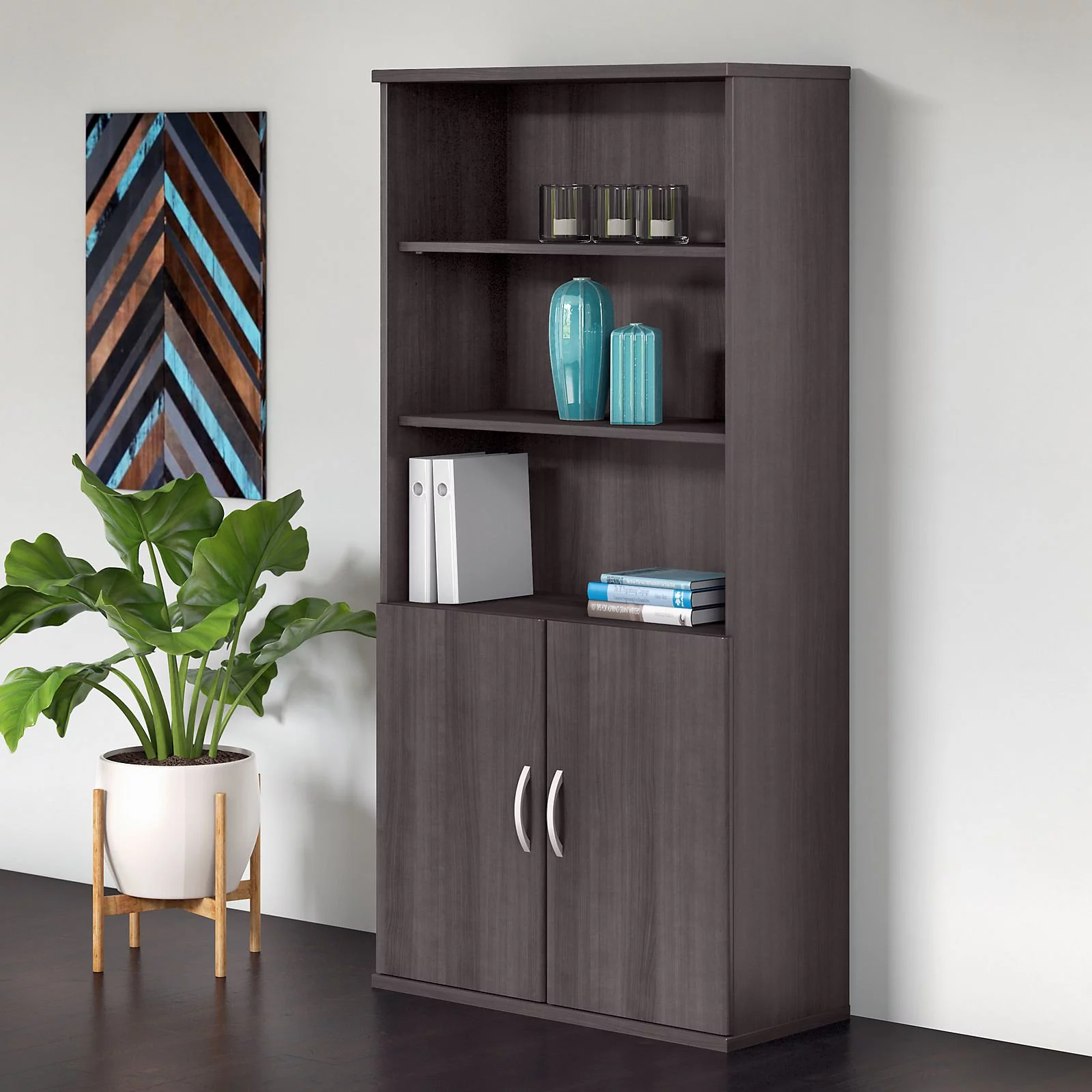 Bush Business Furniture Studio C 5-Shelf Bookcase with Doors - Curated Treasures Market
