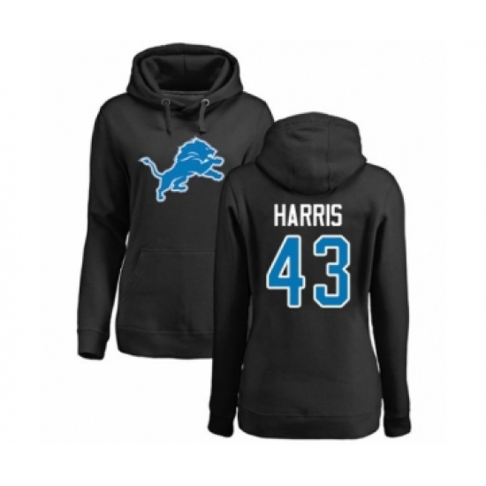 Football Women's Detroit Lions #43 Will Harris Black Name & Number Logo Pullover Hoodie