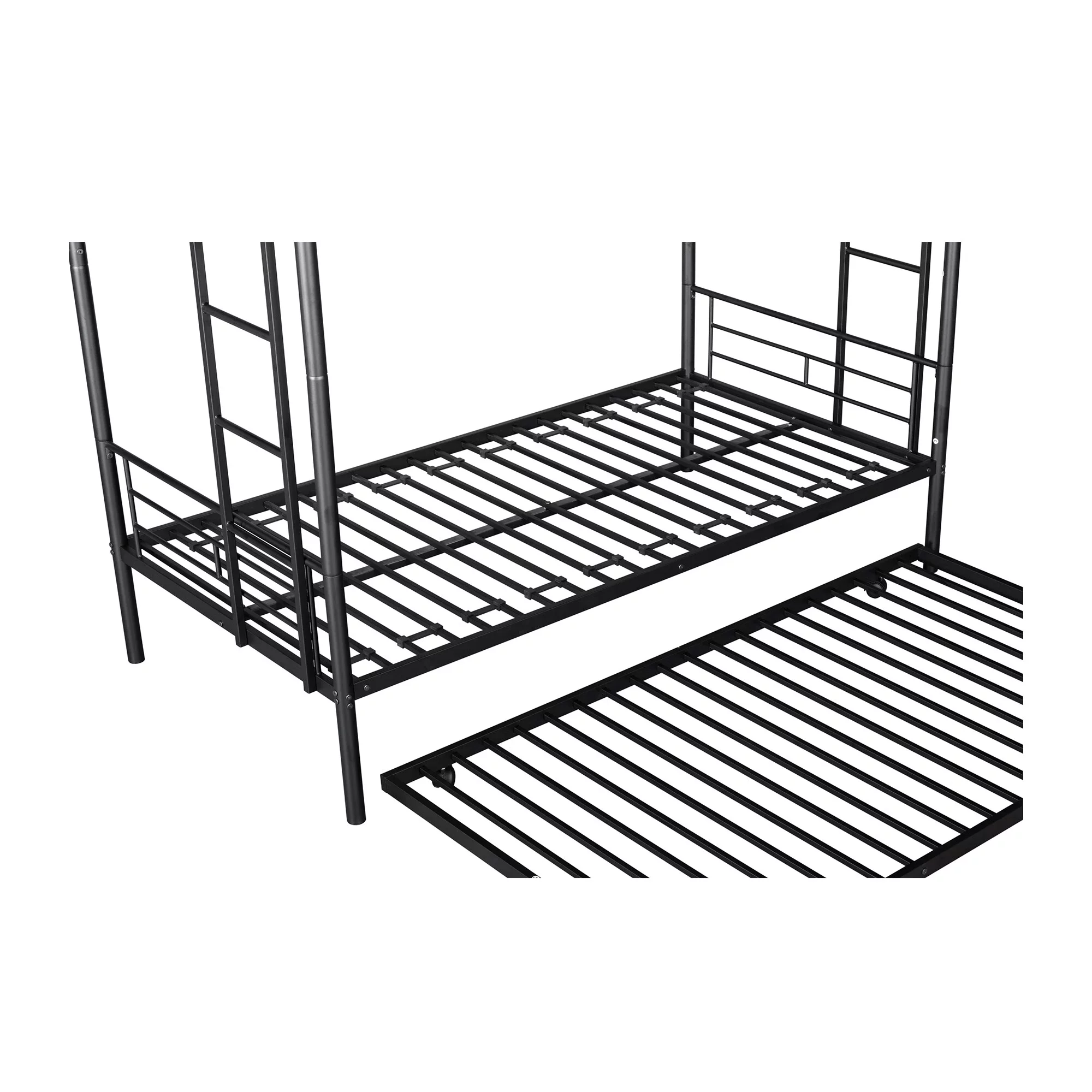 GNIXUU Metal Twin over Twin Bunk Beds with Trundle Bed for Kids Bedroom, Metal Twin Bunk Bed Frame with Safety Guardrail & 2 Ladders, Black - Curated Treasures Market