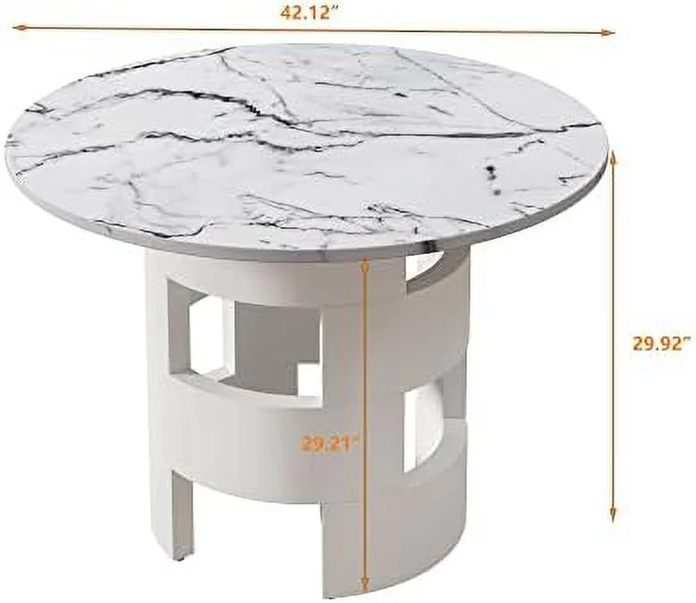 JYHOME White Round Dining Table for 4-6 42" Kitchen Table with Circle Marble Grain Top Small Faux Marble Dining Room Table Modern Dinner Table for Dining Room  Kitchen Living Room Off - Curated Treasures Market